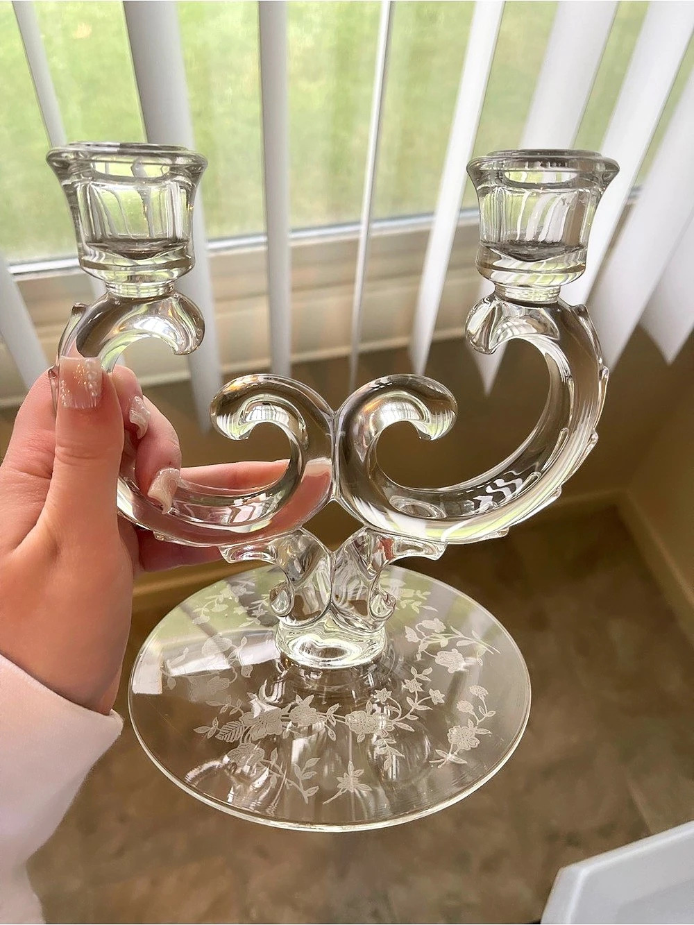 Clear Glass Double Candlestick Holder
